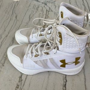 Under Armour White and Gold Volleyball Sneakers